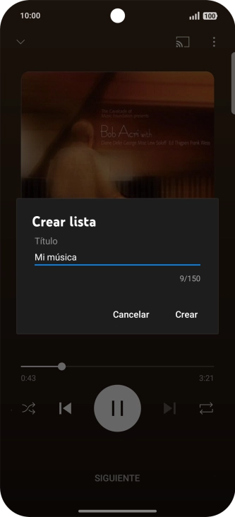 Introduce el nombre deseado de la lista de reproducción y pulsa Crear.