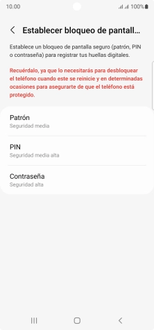Pulsa el código de seguridad deseado y sigue las indicaciones de la pantalla para crear un código de seguridad del teléfono adicional.