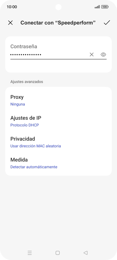 Introduce la contraseña de la red Wi-Fi y pulsa el icono de aceptar.
