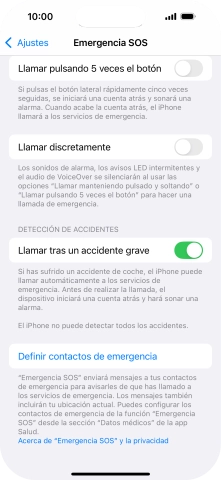 Pulsa Definir contactos de emergencia y sigue las indicaciones de la pantalla para insertar la información y tus contactos de emergencia.
