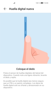 Sigue las indicaciones de la pantalla para crear una huella digital como código de seguridad.