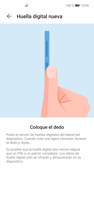 Sigue las indicaciones de la pantalla para crear una huella digital como código de seguridad.