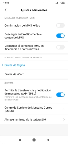 Pulsa Centro de Servicio de Mensajes Cortos (SMSC).
