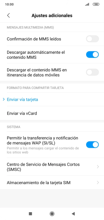 Pulsa Centro de Servicio de Mensajes Cortos (SMSC).