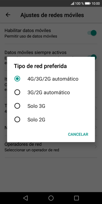 Pulsa el tipo de red deseado.