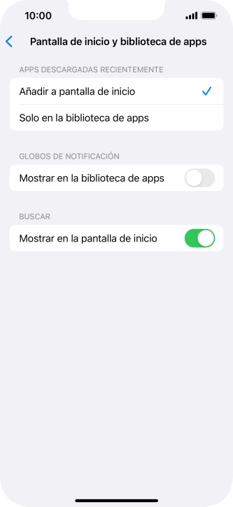 Para añadir nuevas apps descargadas a la pantalla de inicio y a la biblioteca de apps, pulsa Añadir a pantalla de inicio.