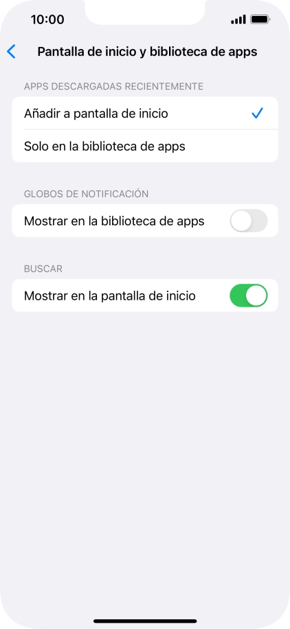 Para añadir nuevas apps descargadas a la pantalla de inicio y a la biblioteca de apps, pulsa Añadir a pantalla de inicio.
