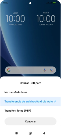 Pulsa Transferencia de archivos/Android Auto.