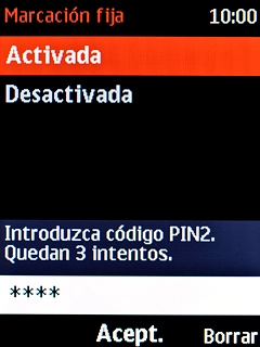Introduce el código PIN2 y pulsa la tecla de navegación.