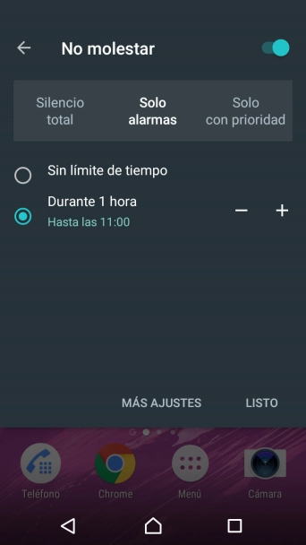 Pulsa LISTO para activar el modo silencioso.