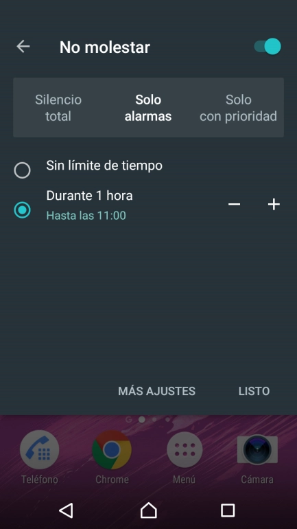 Pulsa LISTO para activar el modo silencioso.