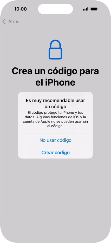 Si desactivas la función, pulsa No usar código.