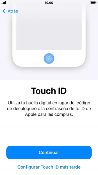 Sigue las indicaciones de la pantalla para activar el uso del reconocimiento facial (Face ID) o pulsa Configurar Touch ID más tarde.
