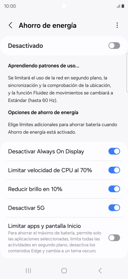 Pulsa el indicador junto a los ajustes deseados.