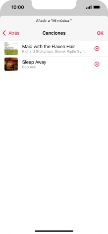 Desplázate a la categoría deseada y pulsa el icono de añadir junto al archivo de música correspondiente.