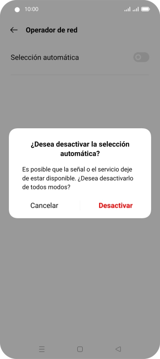 Pulsa Desactivar para desactivar la función y espera mientras el teléfono está buscando redes.