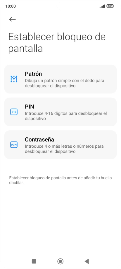 Pulsa el código de seguridad deseado.