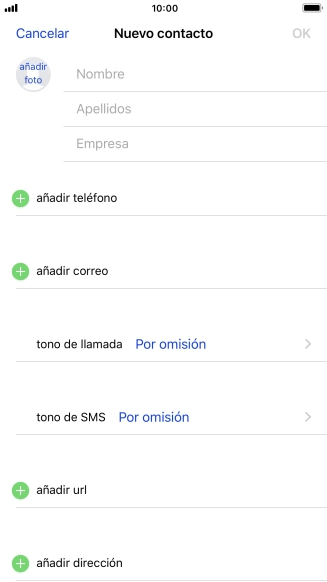 Pulsa Nombre e introduce el nombre.
