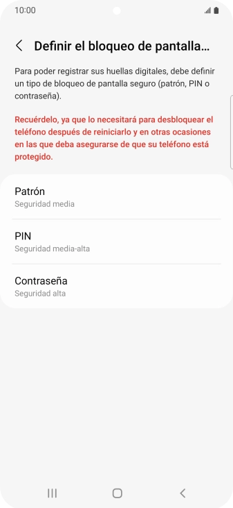 Pulsa el código de seguridad deseado y sigue las indicaciones de la pantalla para crear un código de seguridad del teléfono adicional.