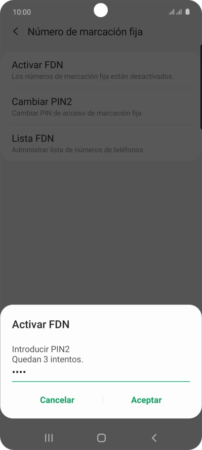 Introduce el código PIN2 y pulsa Aceptar.