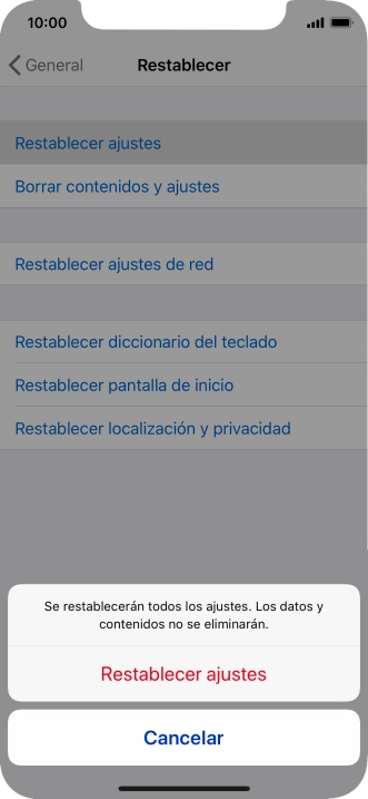 Pulsa Restablecer ajustes.