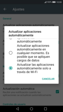 Pulsa Actualizar las aplicaciones automáticamente solo a través de Wi-Fi para activar la función.