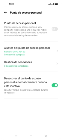 Pulsa Ajustes del punto de acceso personal.