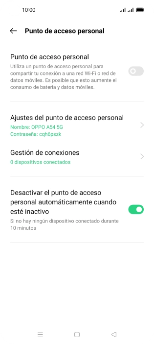 Pulsa Ajustes del punto de acceso personal.