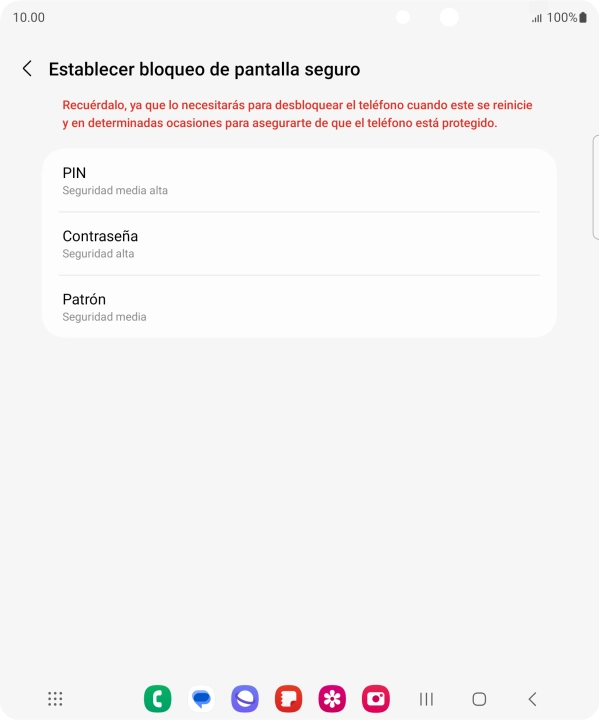 Pulsa el código de seguridad deseado y sigue las indicaciones de la pantalla para crear un código de seguridad del teléfono adicional.