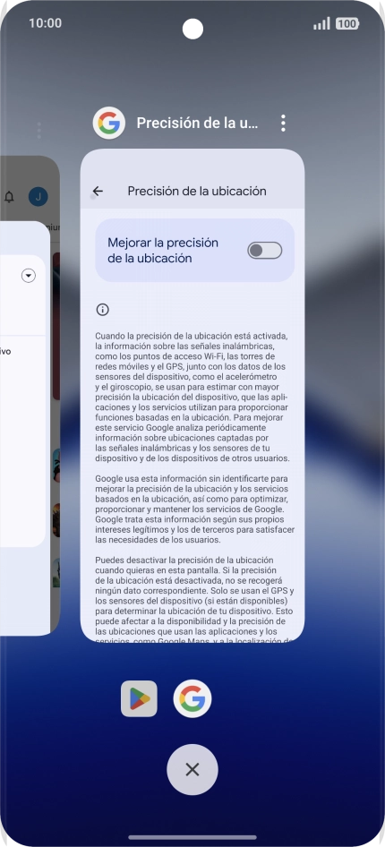 Para cerrar una sola aplicación en ejecución, desliza el dedo hacia arriba sobre la aplicación deseada.