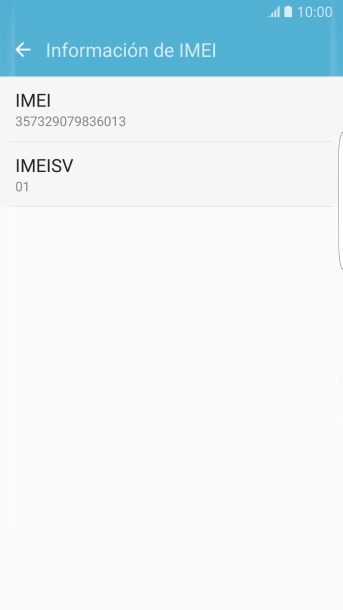 El código IMEI aparece ahora en la pantalla.
