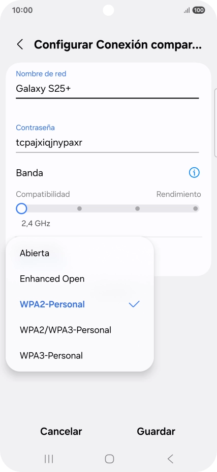 Pulsa WPA3-Personal para proteger la conexión wifi con una contraseña.