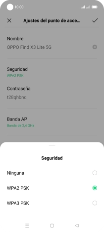Pulsa WPA3 PSK para proteger la conexión wifi con una contraseña.