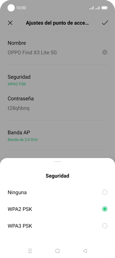 Pulsa WPA3 PSK para proteger la conexión wifi con una contraseña.