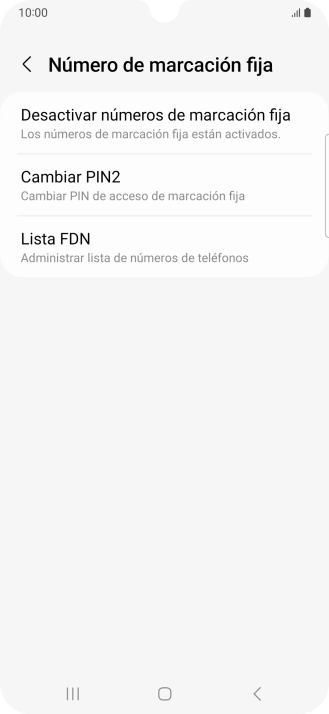 Pulsa Desactivar números de marcación fija.