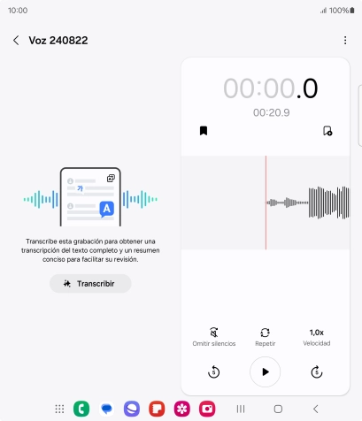 Pulsa Transcribir y espera a que aparezca la transcripción.