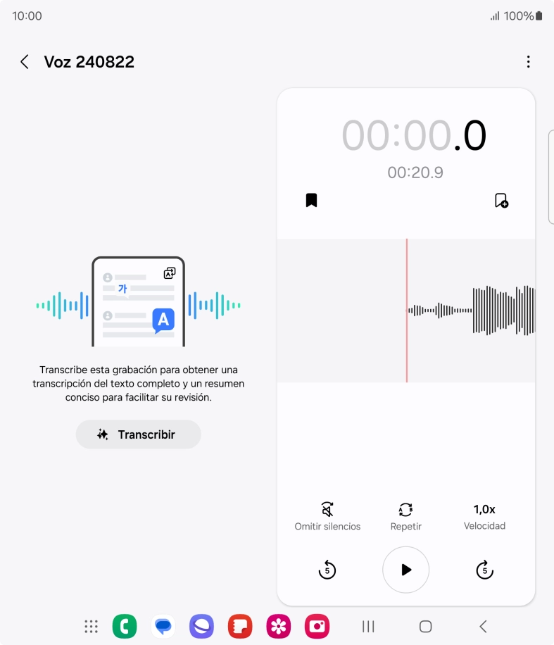 Pulsa Transcribir y espera a que aparezca la transcripción.