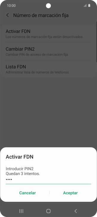 Introduce el código PIN2 y pulsa Aceptar.