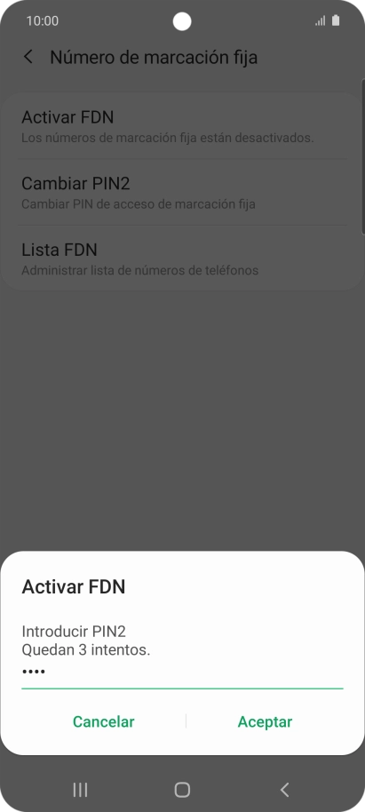 Introduce el código PIN2 y pulsa Aceptar.
