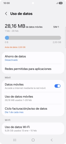 El consumo total de datos se visualiza ahora en la pantalla.