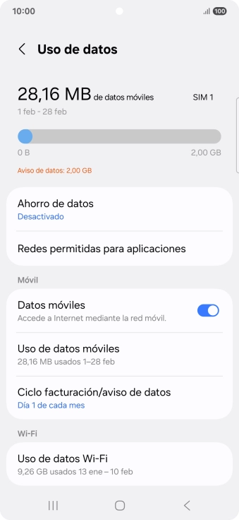 El consumo total de datos se visualiza ahora en la pantalla.