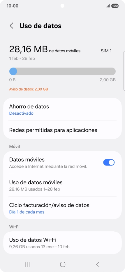El consumo total de datos se visualiza ahora en la pantalla.