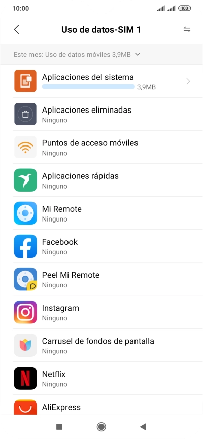 El consumo total de datos se visualiza ahora en la pantalla.