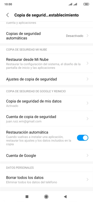 Pulsa Borrar todos los datos.