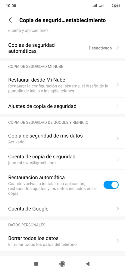 Pulsa Borrar todos los datos.