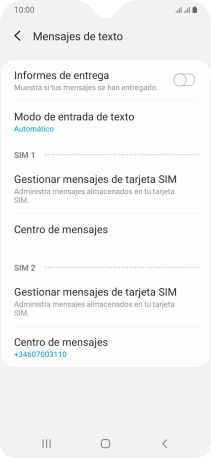 Pulsa Centro de mensajes bajo la tarjeta SIM deseada.