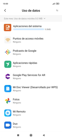 El consumo de datos por cada aplicación aparece bajo el nombre de la aplicación.