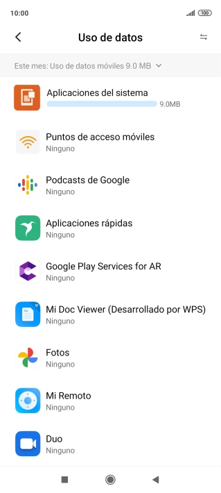 El consumo de datos por cada aplicación aparece bajo el nombre de la aplicación.