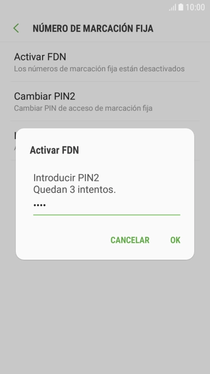 Introduce el código PIN2 y pulsa OK.