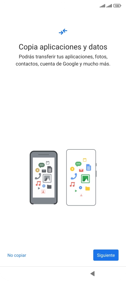 Puedes transferir el contenido de otro teléfono cuando activas tu teléfono por primera vez y cuando lo has restablecido. Cuando aparezca en la pantalla del teléfono esta imagen, ya está listo para la transmisión del contenido del otro teléfono.